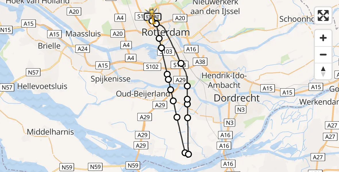 Vluchtroute Traumahelikopter Rotterdam The Hague Airport - Rotterdam The Hague Airport, 16 augustus 2023, 18:09