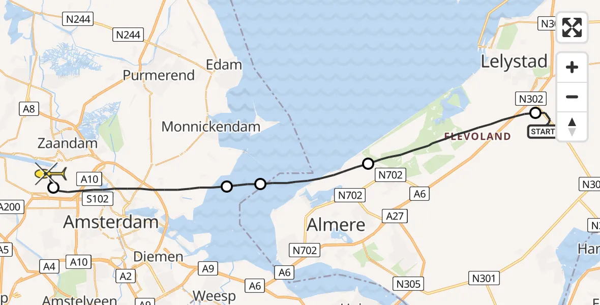 Routekaart van de vlucht: Lifeliner 1 naar Amsterdam Heliport