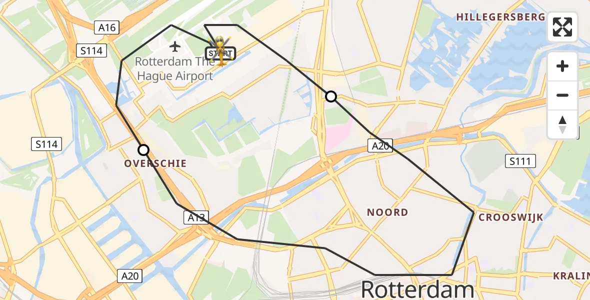 Vluchtroute Traumahelikopter Rotterdam The Hague Airport - Rotterdam The Hague Airport, 16 augustus 2023, 19:18