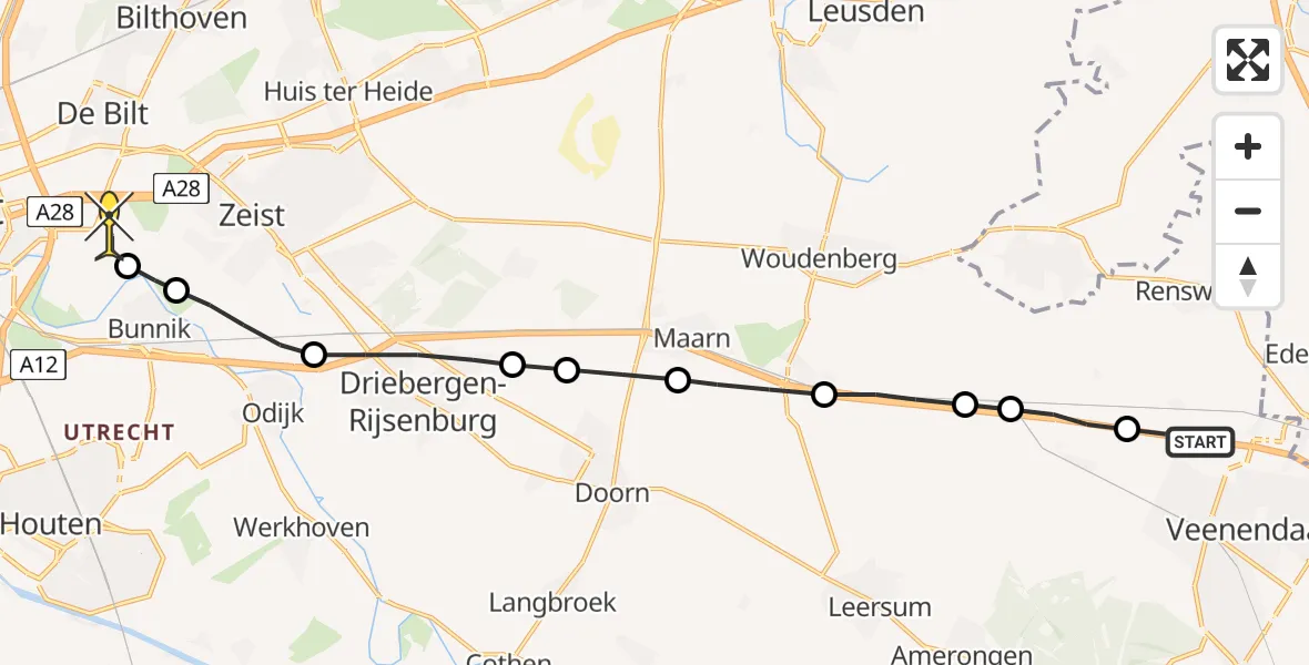 Routekaart van de vlucht: Lifeliner 3 naar Universitair Medisch Centrum Utrecht