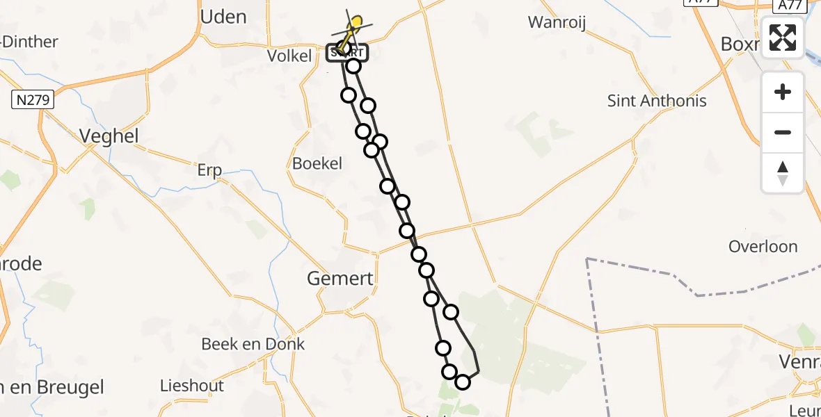 Routekaart van de vlucht: Lifeliner 3 naar Vliegbasis Volkel