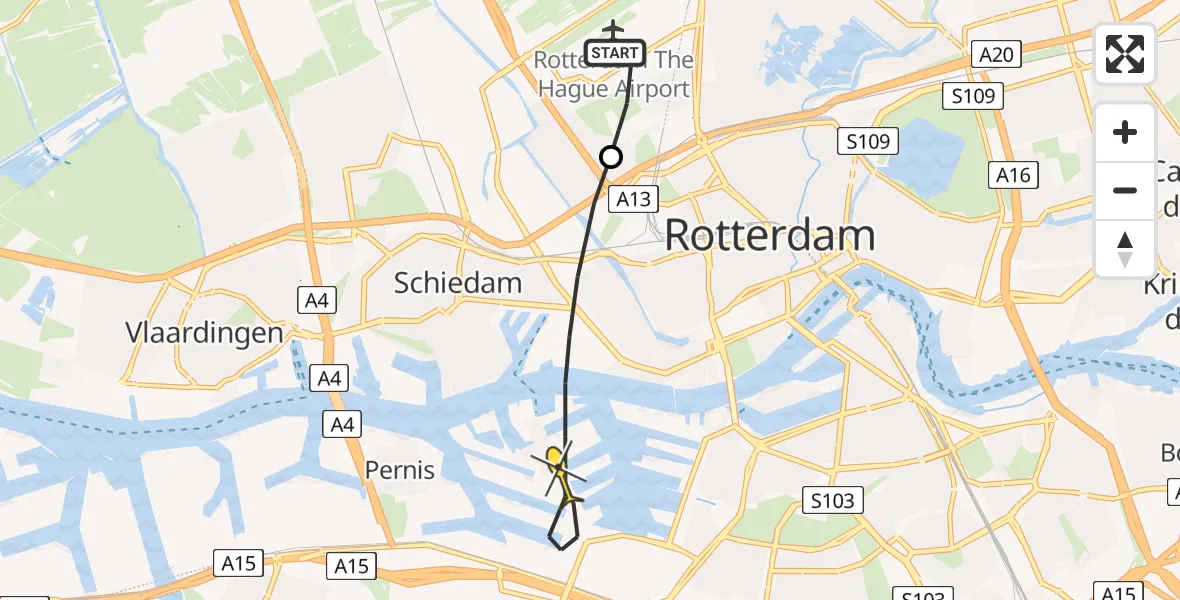 Routekaart van de vlucht: Lifeliner 2 naar Rotterdam