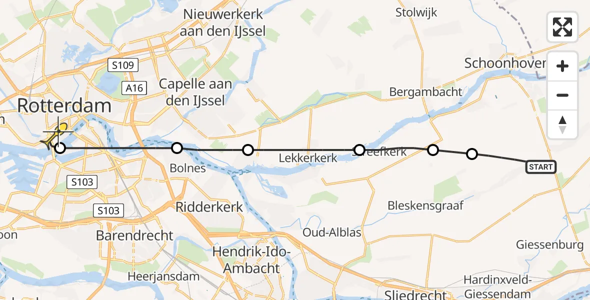 Routekaart van de vlucht: Lifeliner 2 naar Erasmus MC