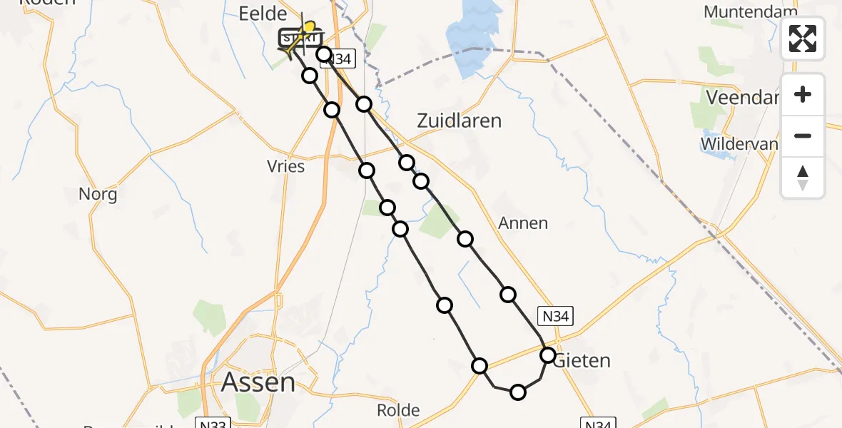 Routekaart van de vlucht: Lifeliner 4 naar Groningen Airport Eelde