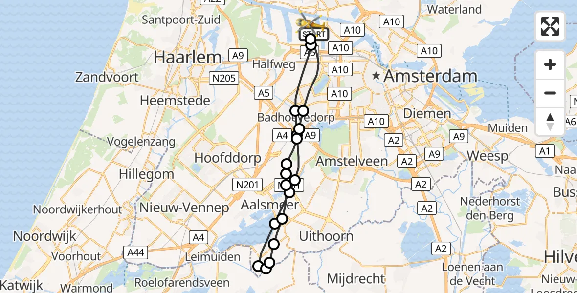 Vluchtroute Traumahelikopter Amsterdam Heliport - Amsterdam Heliport, 17 augustus 2023, 10:04