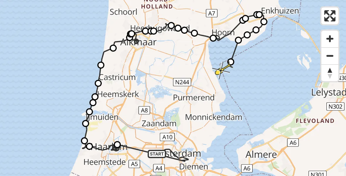 Routekaart van de vlucht: Politieheli naar Almere