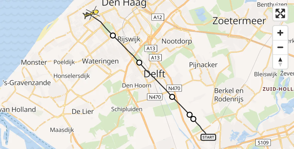 Routekaart van de vlucht: Lifeliner 2 naar Den Haag