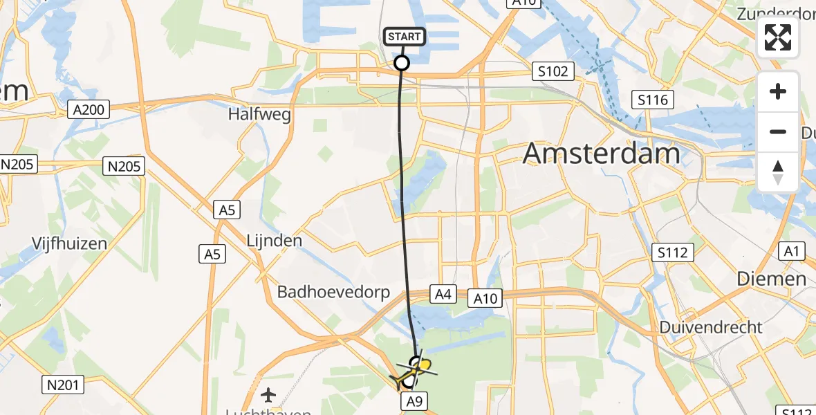 Routekaart van de vlucht: Lifeliner 1 naar Badhoevedorp