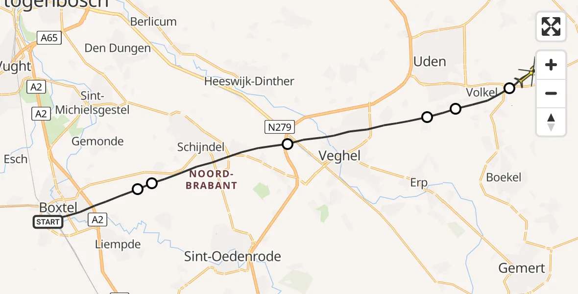 Routekaart van de vlucht: Lifeliner 3 naar Vliegbasis Volkel