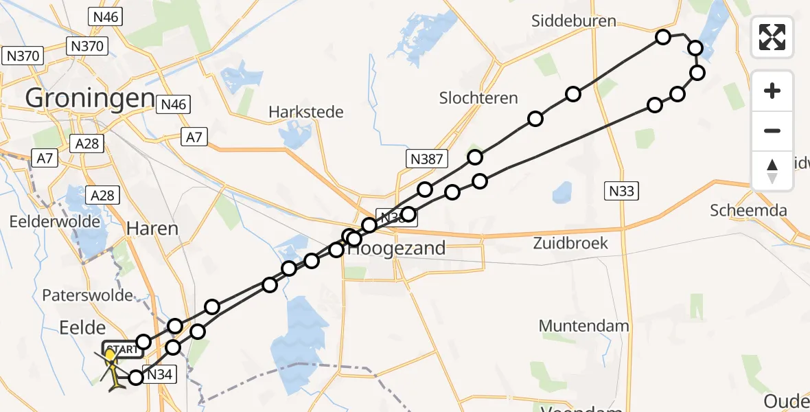 Routekaart van de vlucht: Lifeliner 4 naar Groningen Airport Eelde