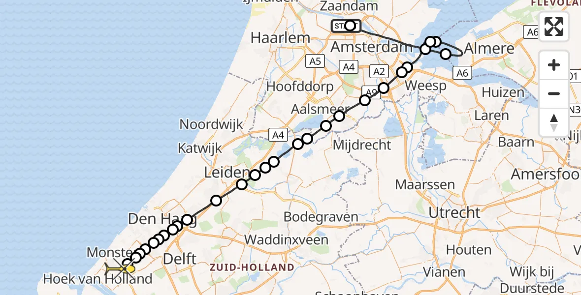 Routekaart van de vlucht: Lifeliner 1 naar Naaldwijk