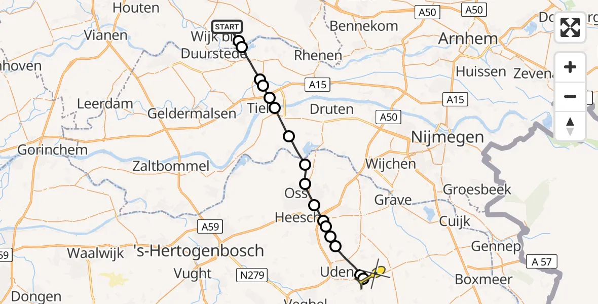 Routekaart van de vlucht: Lifeliner 3 naar Vliegbasis Volkel