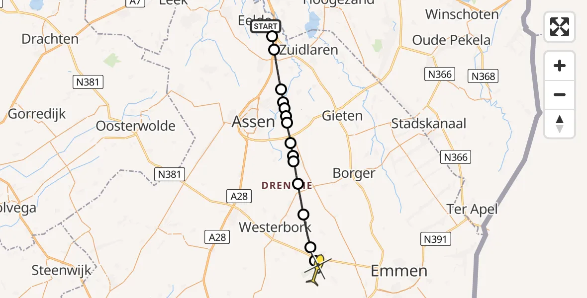 Routekaart van de vlucht: Lifeliner 4 naar Aalden