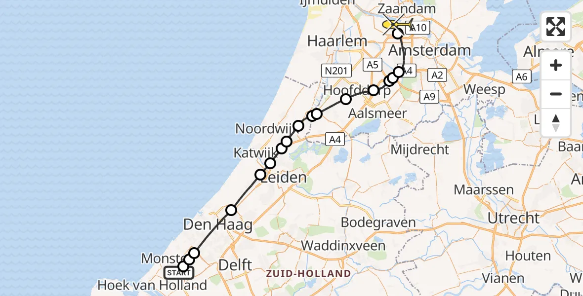 Routekaart van de vlucht: Lifeliner 1 naar Amsterdam Heliport