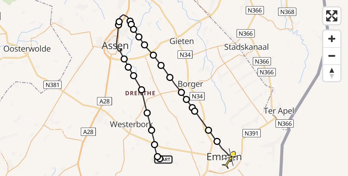 Routekaart van de vlucht: Lifeliner 4 naar Emmen