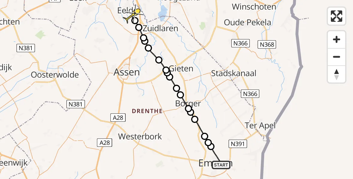 Routekaart van de vlucht: Lifeliner 4 naar Groningen Airport Eelde