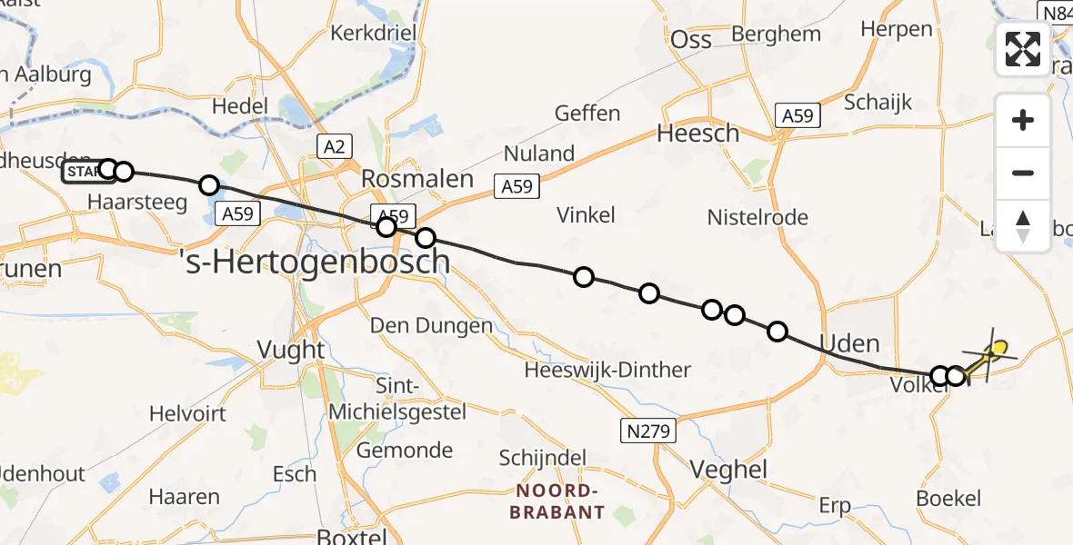 Routekaart van de vlucht: Lifeliner 3 naar Vliegbasis Volkel