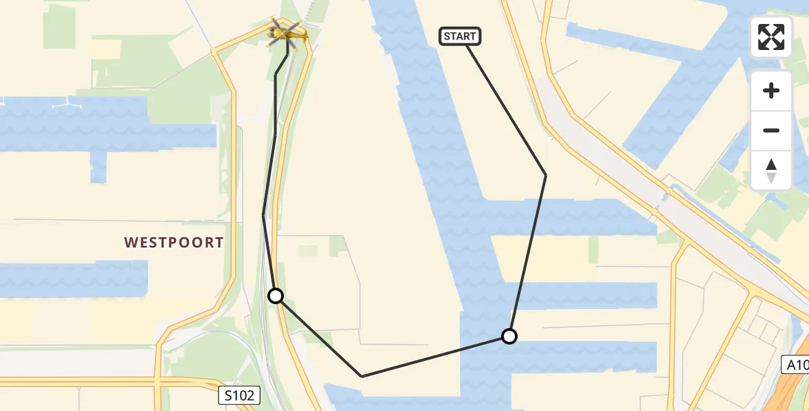 Vluchtroute Traumahelikopter Amsterdam Heliport - Amsterdam Heliport, 17 augustus 2023, 17:36