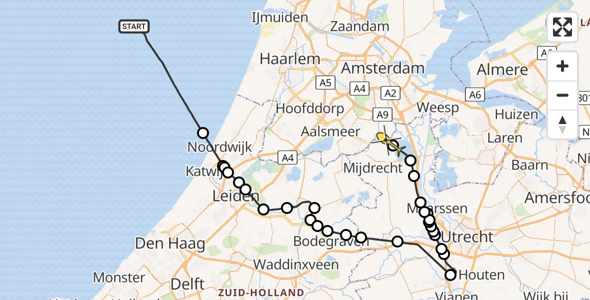 Routekaart van de vlucht: Politieheli naar Waverveen