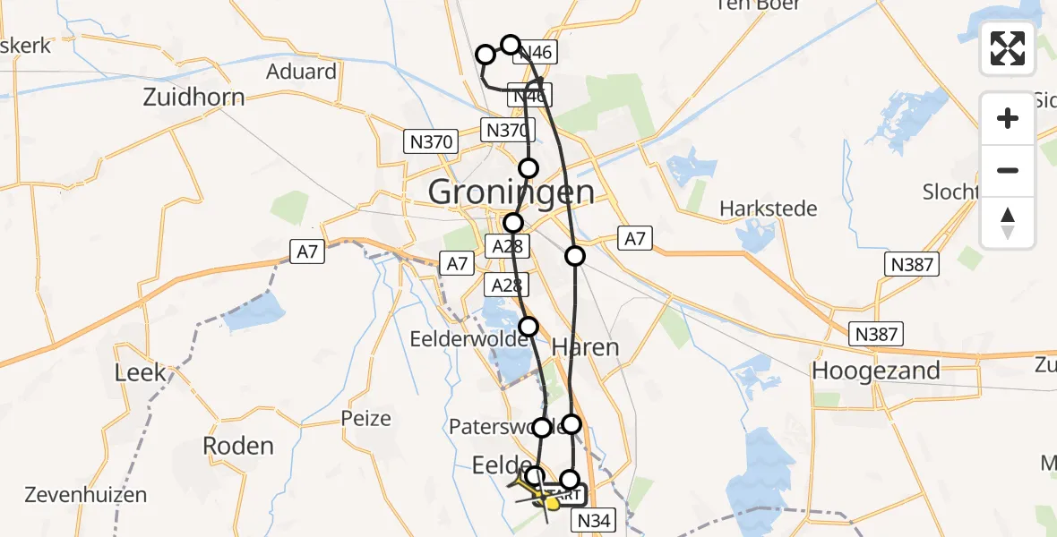 Routekaart van de vlucht: Lifeliner 4 naar Groningen Airport Eelde