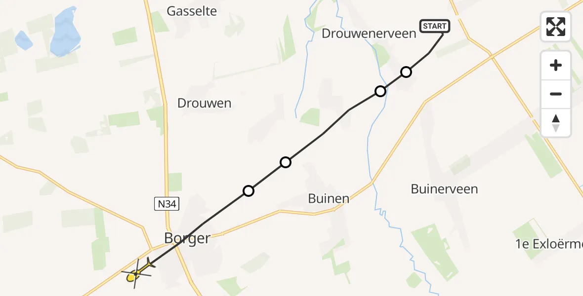 Routekaart van de vlucht: Lifeliner 4 naar Borger