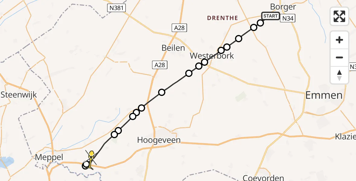 Routekaart van de vlucht: Lifeliner 4 naar Koekange