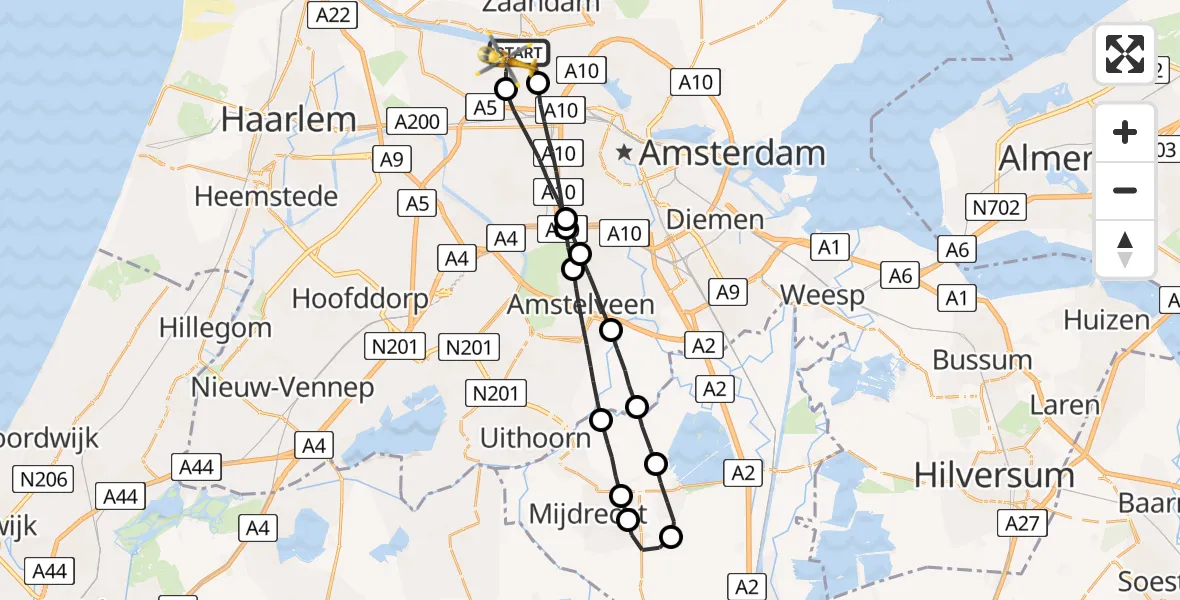 Vluchtroute Traumahelikopter Amsterdam Heliport - Amsterdam Heliport, 17 augustus 2023, 23:49