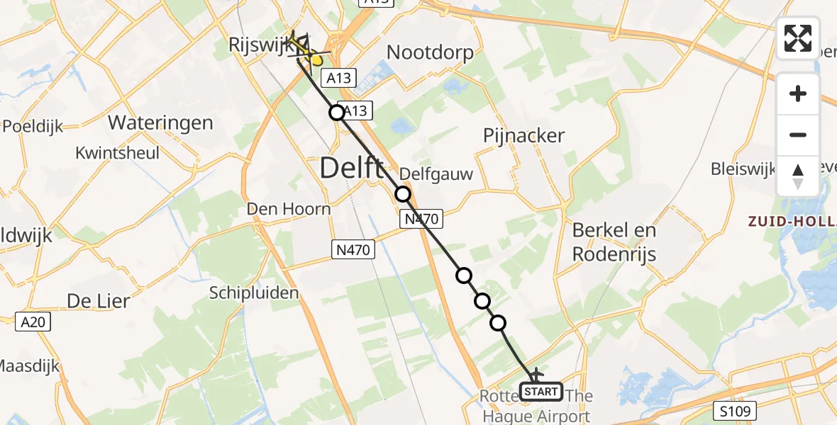 Routekaart van de vlucht: Lifeliner 2 naar Rijswijk