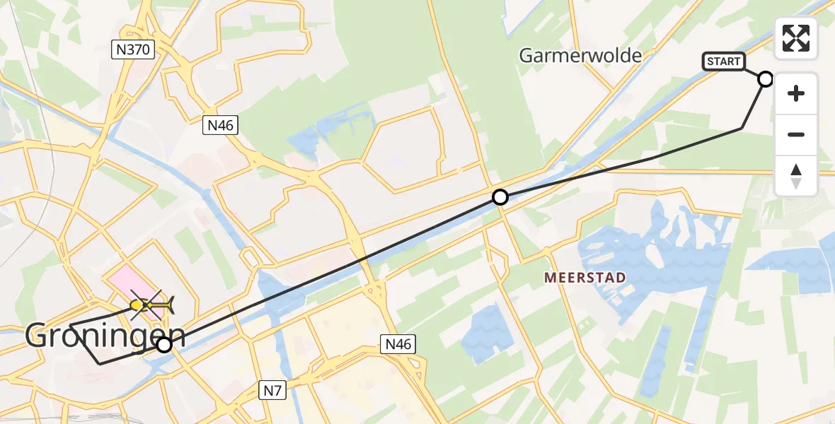 Routekaart van de vlucht: Lifeliner 4 naar Universitair Medisch Centrum Groningen