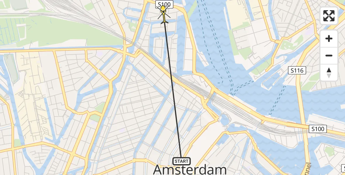 Routekaart van de vlucht: Politieheli naar Amsterdam