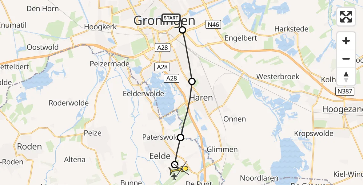 Routekaart van de vlucht: Lifeliner 4 naar Groningen Airport Eelde