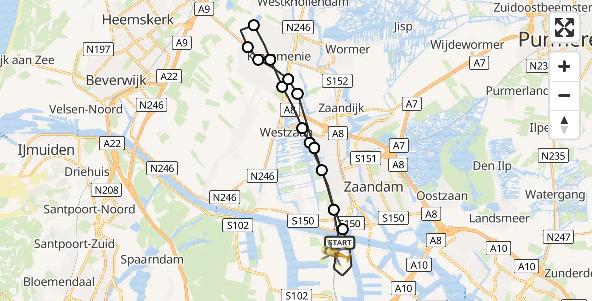 Vluchtroute Traumahelikopter Amsterdam Heliport - Amsterdam Heliport, 18 augustus 2023, 07:31