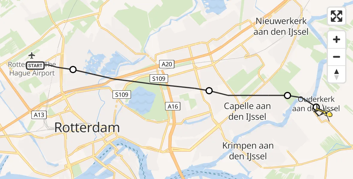 Routekaart van de vlucht: Lifeliner 2 naar Ouderkerk aan den IJssel