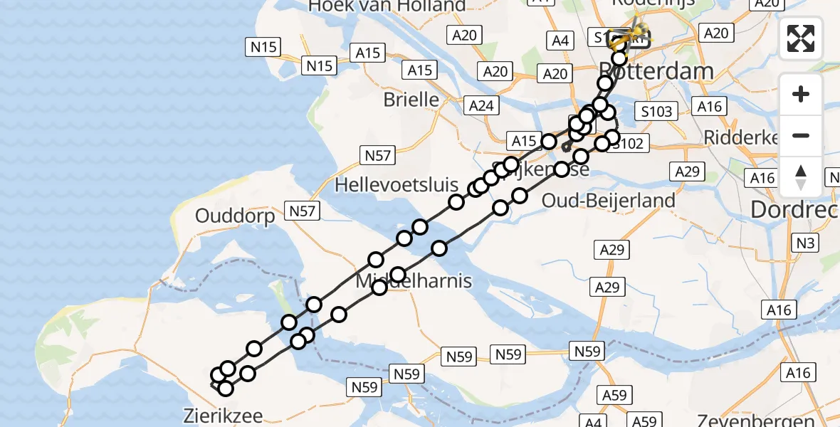 Vluchtroute Traumahelikopter Rotterdam The Hague Airport - Rotterdam The Hague Airport, 18 augustus 2023, 09:31