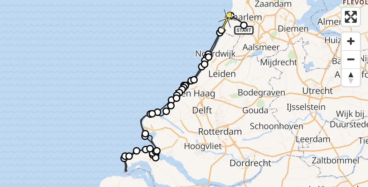 Routekaart van de vlucht: Politieheli naar Zandvoort