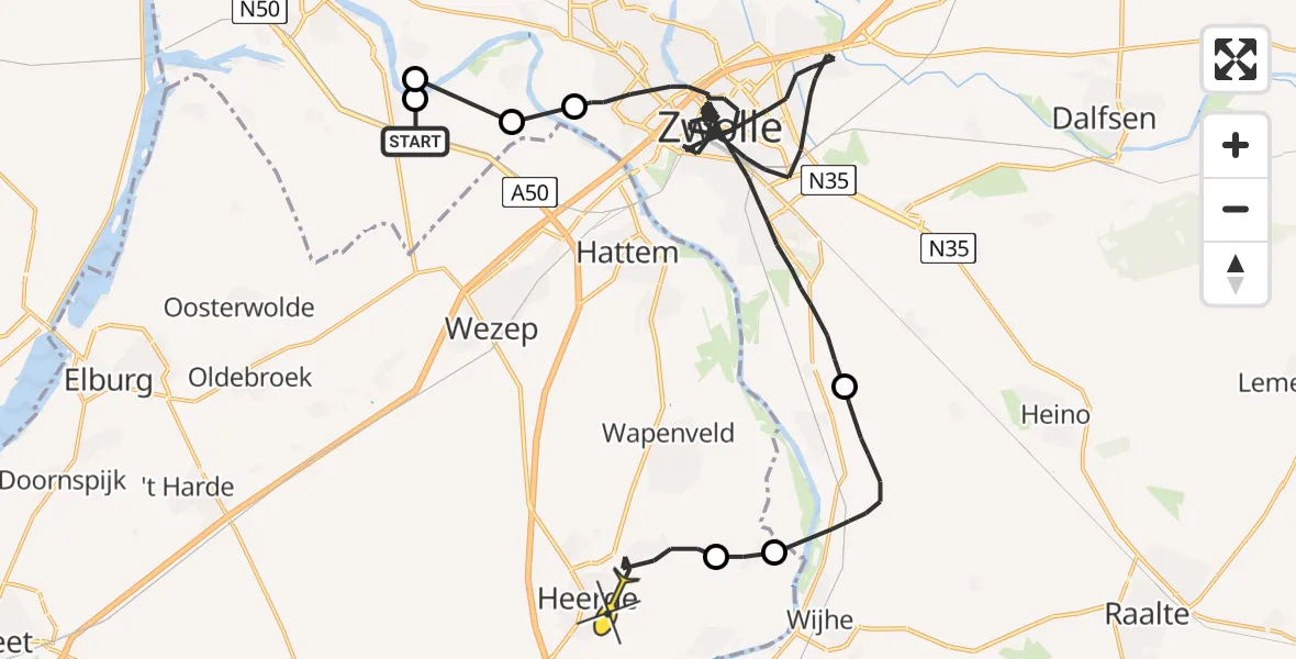 Routekaart van de vlucht: Politieheli naar Heerde