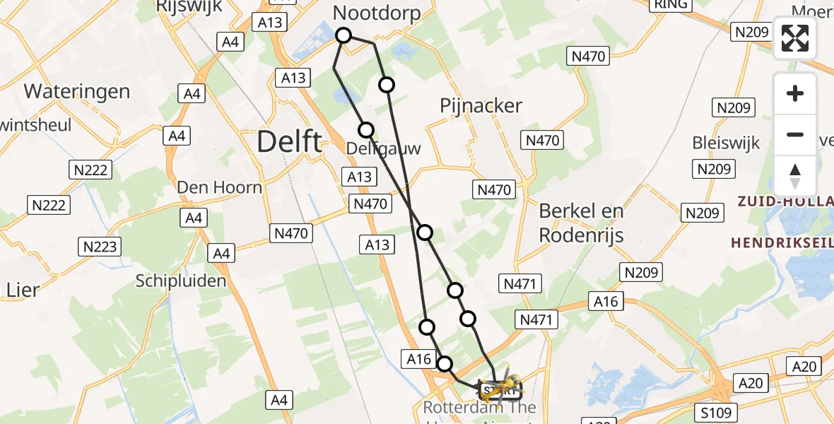 Vluchtroute Traumahelikopter Rotterdam The Hague Airport - Rotterdam The Hague Airport, 18 augustus 2023, 11:46