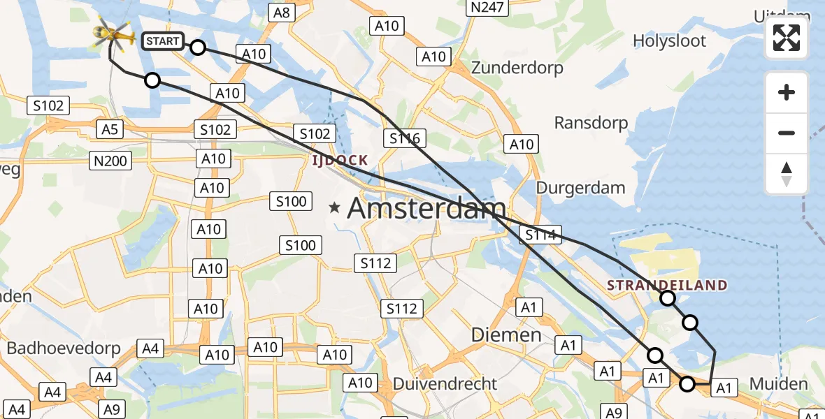 Vluchtroute Traumahelikopter Amsterdam Heliport - Amsterdam Heliport, 18 augustus 2023, 13:21
