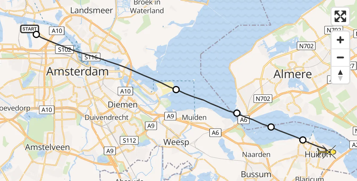 Routekaart van de vlucht: Lifeliner 1 naar Huizen