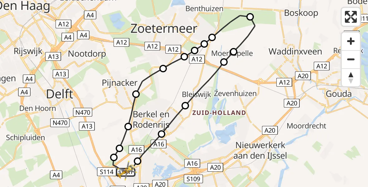 Vluchtroute Traumahelikopter Rotterdam The Hague Airport - Rotterdam The Hague Airport, 18 augustus 2023, 13:54
