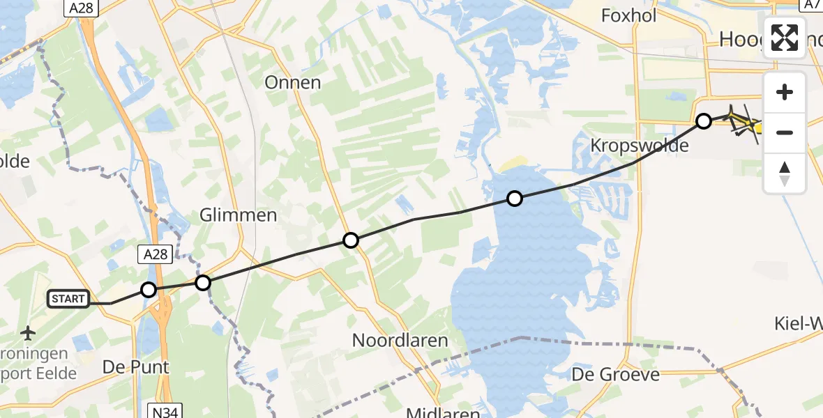 Routekaart van de vlucht: Lifeliner 4 naar Hoogezand