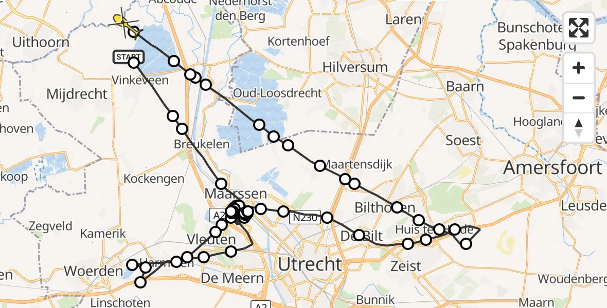 Routekaart van de vlucht: Politieheli naar Abcoude