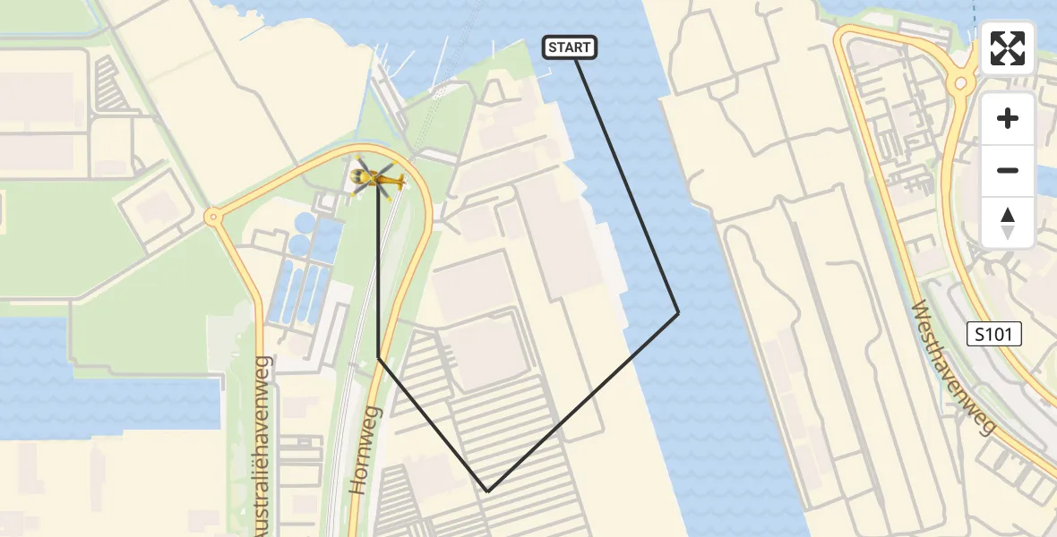 Vluchtroute Traumahelikopter Amsterdam Heliport - Amsterdam Heliport, 18 augustus 2023, 16:45