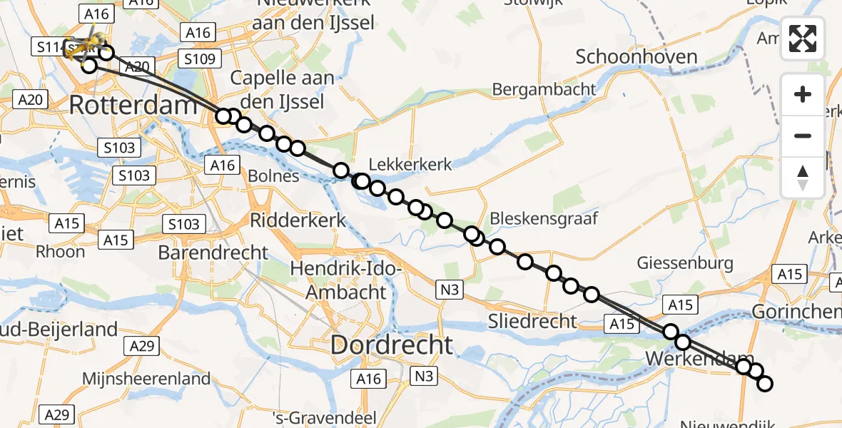 Vluchtroute Traumahelikopter Rotterdam The Hague Airport - Rotterdam The Hague Airport, 18 augustus 2023, 17:29