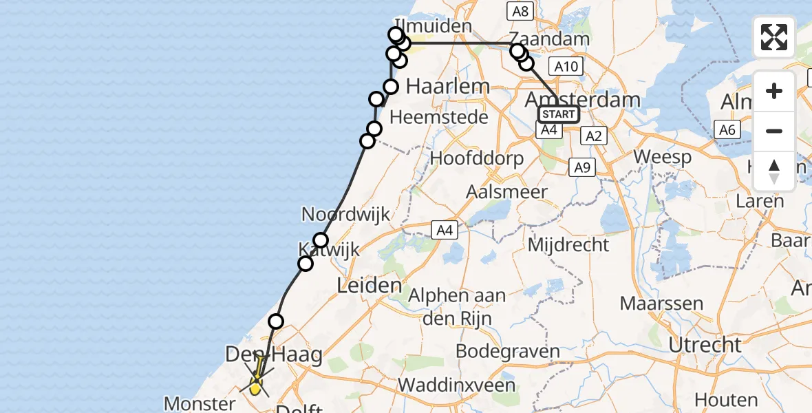 Routekaart van de vlucht: Politieheli naar Den Haag