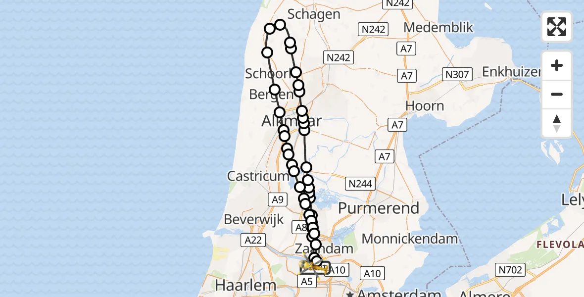 Vluchtroute Traumahelikopter Amsterdam Heliport - Amsterdam Heliport, 18 augustus 2023, 18:25