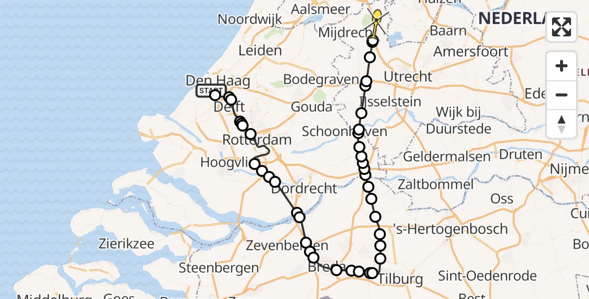 Routekaart van de vlucht: Politieheli naar Loenersloot