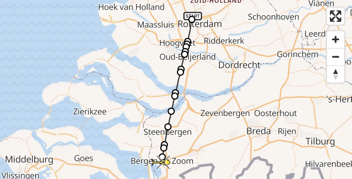 Routekaart van de vlucht: Lifeliner 2 naar Bergen op Zoom
