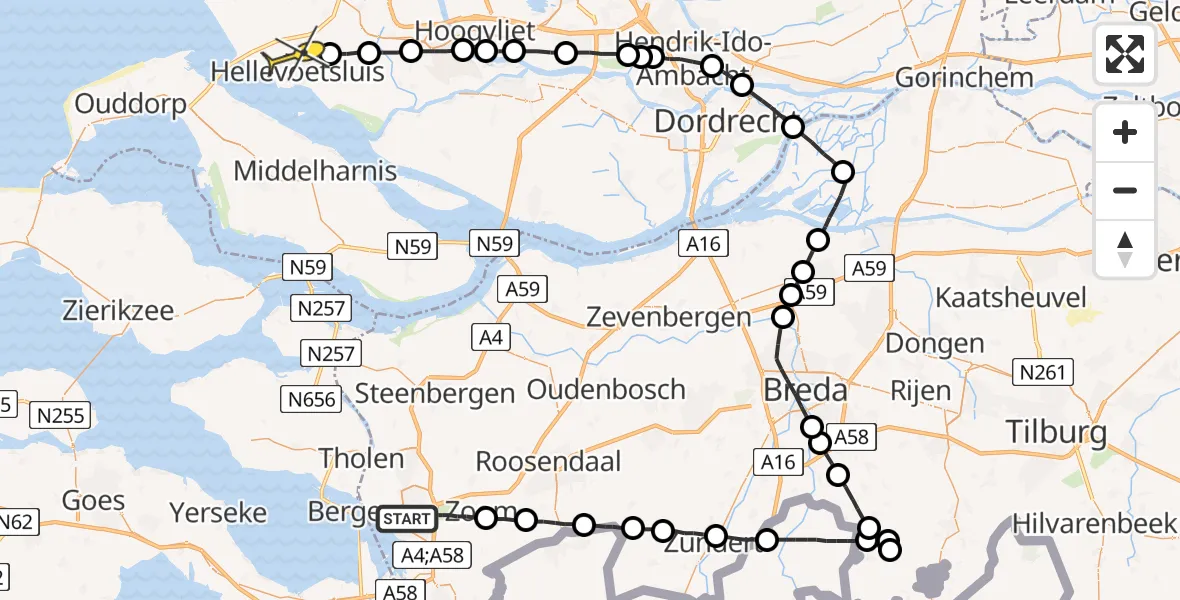 Routekaart van de vlucht: Lifeliner 2 naar Hellevoetsluis