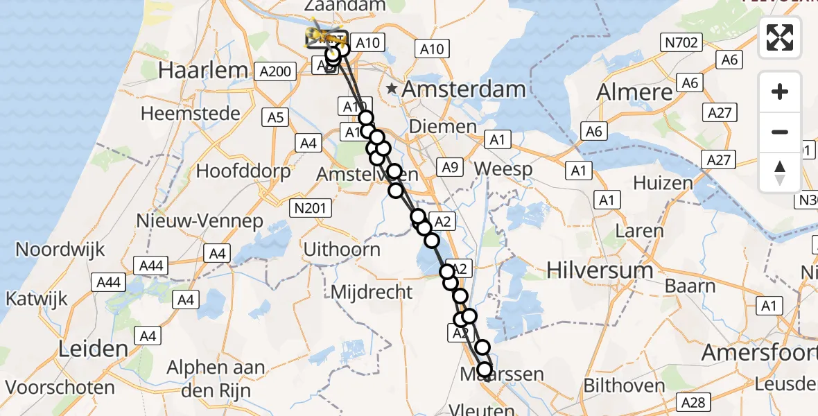 Vluchtroute Traumahelikopter Amsterdam Heliport - Amsterdam Heliport, 18 augustus 2023, 22:25
